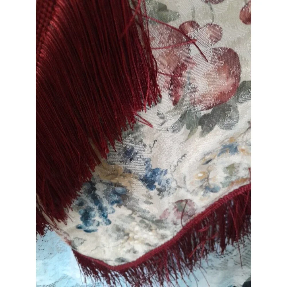2 Vintage Fall Friut Design Table Runners With Red Fringe 72